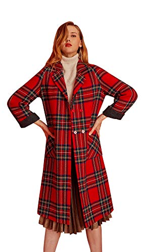 VERO VIVA Women's Woolen Casual Winter Over Coat Warm Fur Slim Fit Lapel Overcoat (L, Red)
