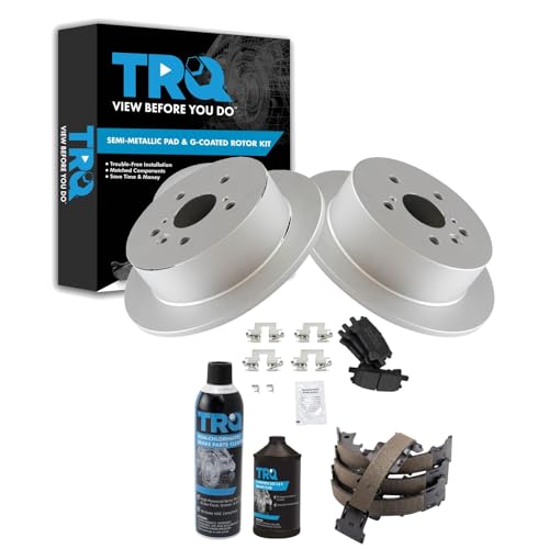 Image of TRQ Rear Brake Pad & Rotor Kit Semi-Metallic Compatible with 2004-2006 Lexus RX330 2007-2009 RX350 2006-2008 RX400h 2004-2007 Toyota Highlander