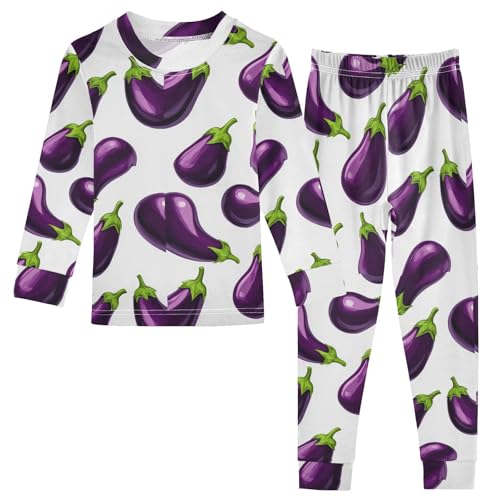 Pajama Sets Long Sleeve Eggplant Pattern Print Design Soft Comfy Sleepwear 2 Piece PJS 3-8T