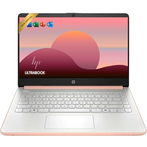 HP Rose Gold Ultrabook 14 Laptop with Free Microsoft 365 • 16GB RAM • Intel 4-Core CPU • 1.1TB Storage (64GB OnBoard w/ 64GB External + 1TB OneDrive) • Windows 11 w/o Earphones