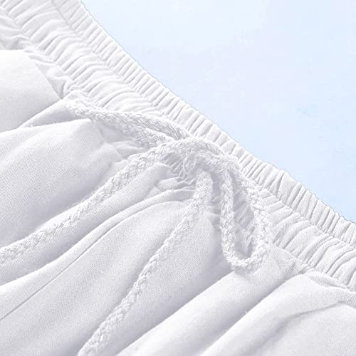 Men's Linen Shorts Casual Loose Cotton Linen Shorts Elastic Waist Drawstring Summer Beach Shorts With Pockets White Large #TOP4