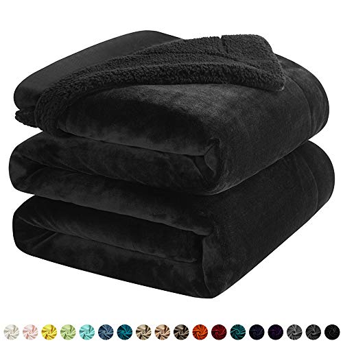 Walensee Sherpa Fleece Blanket (Queen Size 90”x90” Black) Plush Throw Fuzzy Super Soft