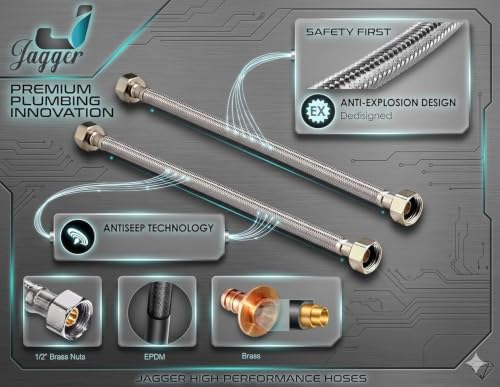 Image of JAGGER JCP2211 Wired Flexible Connection Pipe for Geyser, Toilet Flush & Wash Basin | SS 304 Braided Water Supply Hose | Hot & Cold Water Compatible | Leak Proof - Pack of 2