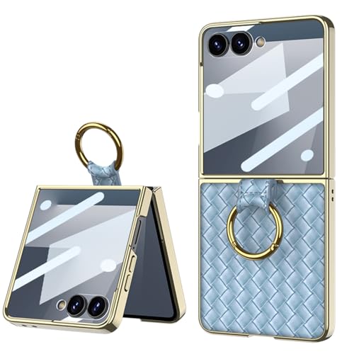 Coque Galaxy Z Flip7 luxueux étui cuir bleu, le cadeau idéal avec anneau