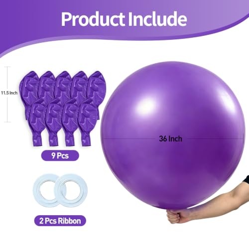 Image of KALOR Light Purple Giant 36 Inch 9pcs Large Latex Balloons
