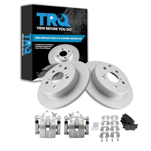 Image of TRQ Rear Brake Pad and Rotor Set Semi Metallic G Coated Rotors Calipers | For 2012-2018 Toyota RAV4