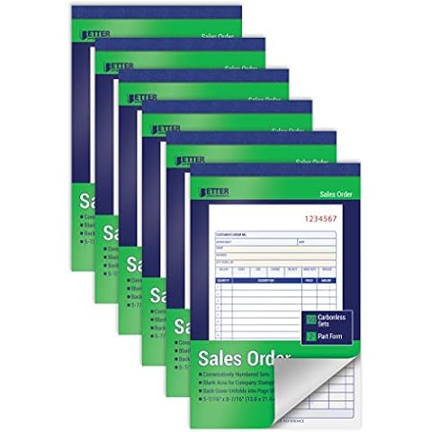 Better Office Products Large Sales Order Books, 6 Pack, 2-Part Carbonless (White/Canary Yellow), 5-7/16 x 8-7/16 inches, 50 Sets per Book, 300 Total Sets, 6 Books Cover