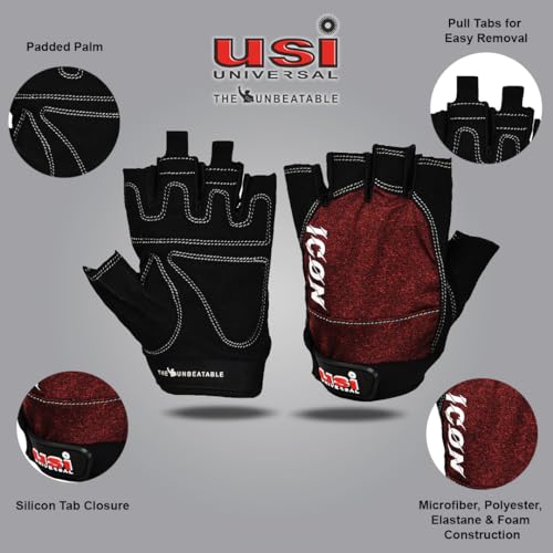 Image of USI UNIVERSAL Gym Gloves, 733IG Icon Fitness Gloves For Men & Women, Workout Powerlifting Gloves, Microfiber, Polyester, Elastane & Foam Construction Weight Lifting Gloves (Medium, Grey)