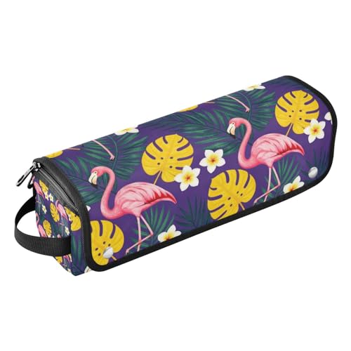 Estuche de Viaje 2-en-1 para Rizador con Almohadilla Resistente al Calor Doble Capa en Color Rosa Flamenco y Estampado Tropical
