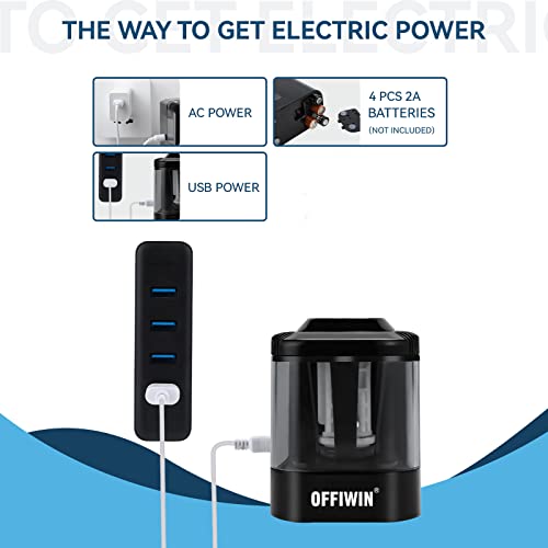 Offiwin Electric Pencil Sharpener For 6-8Mm No.2/Colored/Watercolor/Charcoal Pencils,Adapter/Usb/Battery Operated In School/Classroom/Office/Home(Black) #TOP4