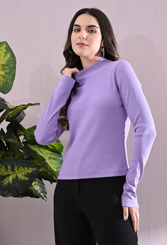 Image of High-Neck Full Sleeves Cotton Top for Women | Casual Regular Fit