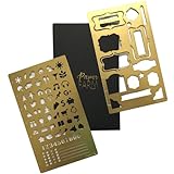 METAL BULLET JOURNAL STENCIL SET (2 Pack) w/ etched 6 inch ruler (Satin Gold) Planner Icons + Frame layout Stencil | Ideal for A5 notebook size like Leuchtturm1917