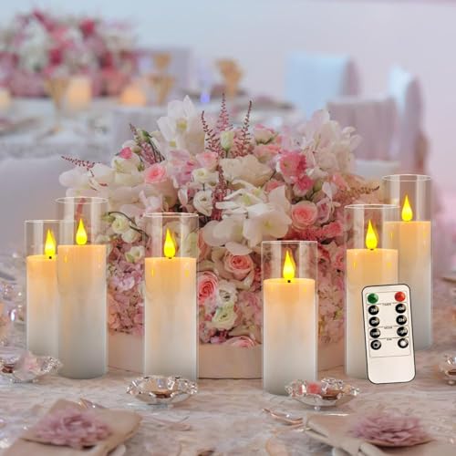 Image of YOROXRG Set of 24 Flickering Flameless Candles Battery Operated with Remote and 2 /4 /6 /8 H Timer Plexiglass Led Pillar Candles with Realistic Moving Wick Candles for Home Decor (D2.2 inchxH 5 inch6 inch7 inch)(White)