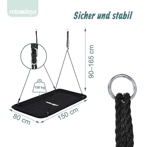 Relaxdays Nestschaukel, eckig, Schaukelnest Kinder & Erwachsene, 150 kg, Mehrkindschaukel Outdoor, BT 150x80 cm, schwarz
