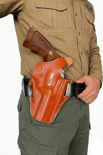 Leather Belt Holster Fits Colt Python, Colt King Cobra, 357 Magnum, Thumb Break, Genuine Leather, Handmade, ShnLeather (Brown, Colt Python 3 inch Barrel)