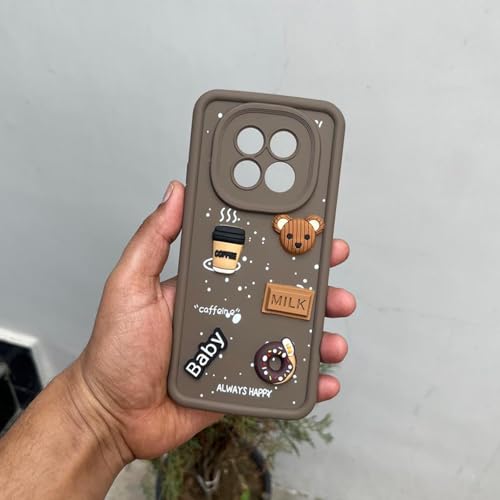 Image of Outlouders Back Cover for Oppo F29 5G | 3D Cartoon Bear Cute Fun Silicone Full Body Protection Bumper Case (Brown)