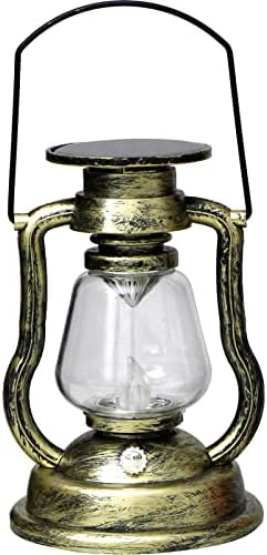 MECAKUCA LED Vintage Lanterns Solar Old Hurricane Lantern Waterproof,Antique Metal Hanging Lantern Lamp for Indoor Table Outdoor Camping Lighting,Gold