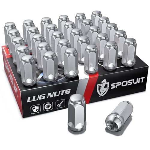 Image of Sposuit 32 Pcs M14x1.5 Chrome Lug Nuts, 19mm Hex - Replacement for Chevy | Compatible with 2012-2024 1999-2018 Chevrolet Silverado 2500, 2001-2024 Silverado 3500, Chrome, Closed End, Aftermarket