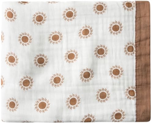 Image of CHUNGEL Boho Sunshine Muslin Blanket Baby Quilt - Silky Soft and Breathable Crib Blanket for Daycare - Large 47"" x 47"" - 2 Layers Toddler Summer Blankets for Boys or Girls(Brown), CH011-1