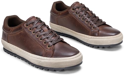 Image of Jousen Men's Shoes Leather Casual Dress Sneakers with Vintage-Distressed-Sole