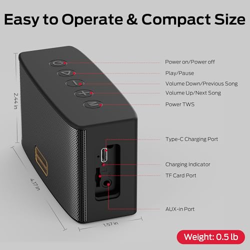 Monster Cubis Bluetooth Speaker, 15W Stereo Sound Portable Speaker, Bluetooth 6.0, 15H Battery Life, TWS Pairing, AUX/TF Card Slot, IPX7 Waterproof Wireless Speaker for Shower, Outdoor, Travel - image 7
