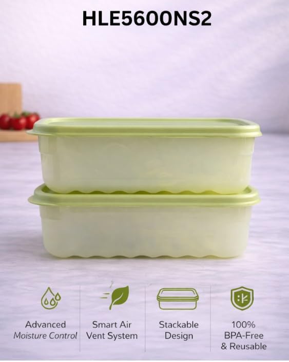 Image of LocknLock Fresh-Block Food Storage Container 3.2L Set of 2 | Storage Containers for Fridge | Vegetable & Fruit Storage Containers for Fridge, Airtight Storage, BPA Free, Microwave & Dishwasher Safe