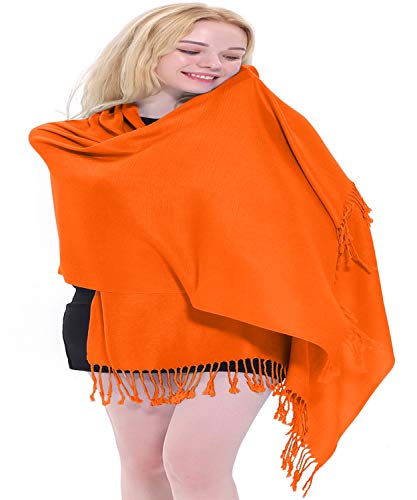 CJ Apparel Orange Solid Colour Tassels Design Nepalese Shawl Scarf Wrap Stole Throw Head Wrap Pashmina Hand Made in Nepal New - Image 6