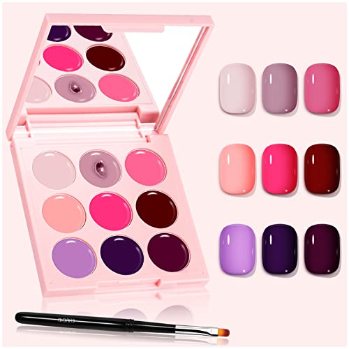 Chuchu Gel Nail Polish Set 9 Colors Pastel Popular Nail Art Purple Red Nude Blue Solid Gel Polish Pink Pudding Gel Soak Off Led Nail Art Kit Salon Diy Home With Professional Nail Brush #TOP7