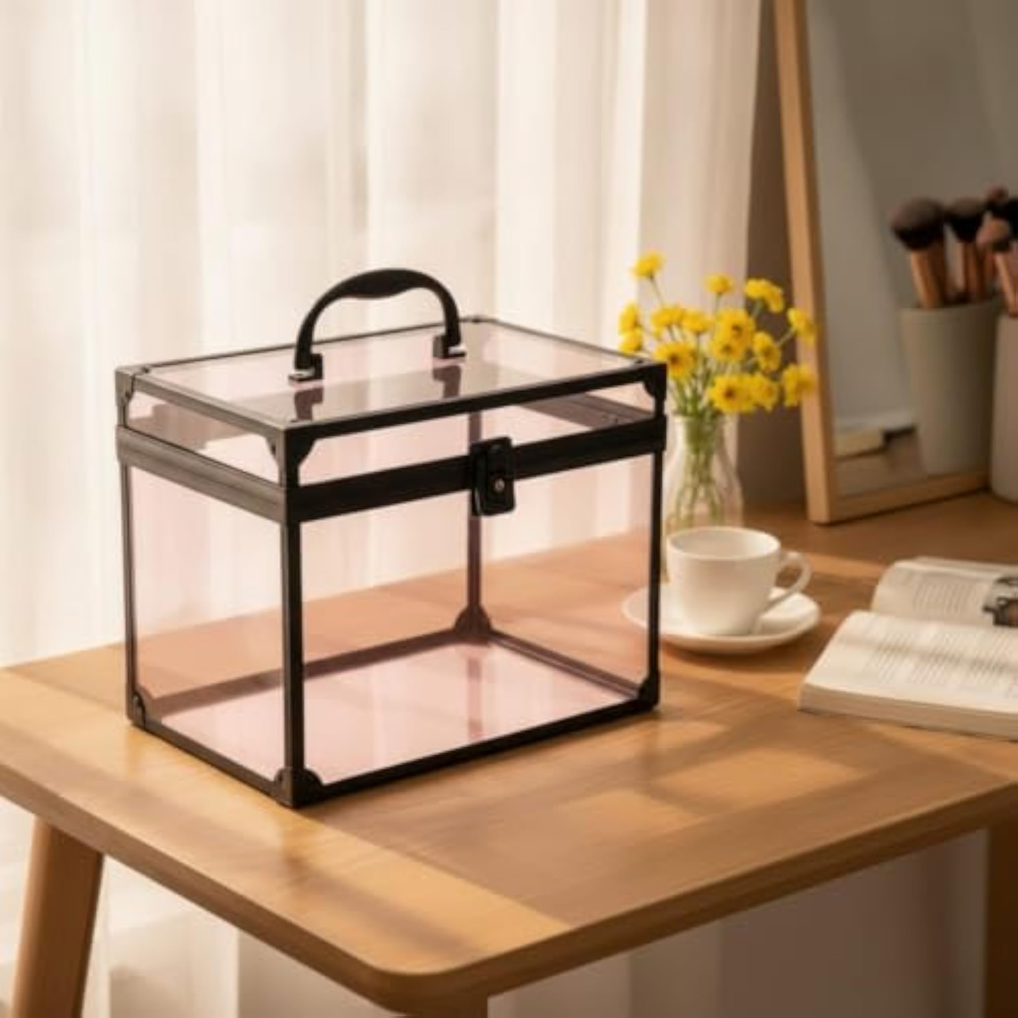 Portable Acrylic Cosmetic Case, Lockable Organizer