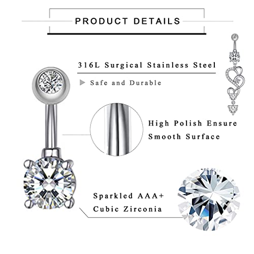 Image of MAYCREATE Belly Button Rings for Women Silver Diamond Snake Shaped Design CZ Crystal Surgical Stainless Steel Navel Rings for Girls Stud Belly Piercing Body Jewelry for Women & Girl - 14g