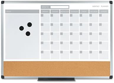 3-in-1 Calendar Planner Dry Erase Board, 24 x 18, Aluminum Frame, Sold as 1 Each