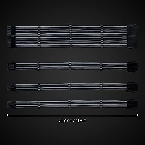 Image of TECWARE FLEX Black /Grey PSU Sleeved Extension Cables Set 30cm