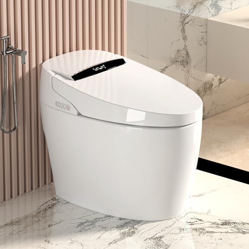 Smart Toilet with Heated Bidet Seat – Intelligent Auto Open/Close Toilet with Warm Water Wash, Dryer & Hands-Free Flushing – Portable Bidet Toilet with Built-in Battery