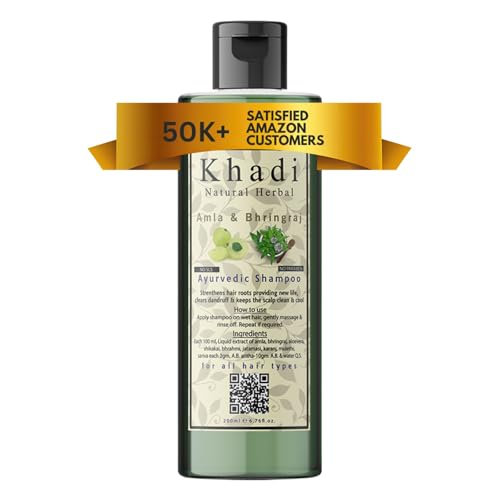 Khadi Natural Herbal Amla And Bhringraj Shampoo | Anti Hair Fall & Anti Dandruff Shampoo | Enriched With 9 Herbal Extracts | Nourishes & Strengthen Hair | Suitable For All Hair Types | Paraben & Sls Free Hair Cleanser For Women & Men 200ml
