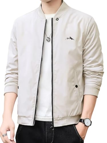 GLASGO Men's Casual Bomber Jacket ||Lightweight Zip-Up, Modern Fit, Versatile Winter Warm Stylish - Fall Outerwear ||GJ-2-SOLID-CREAM-L