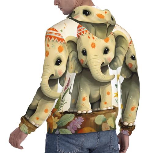 Men's Fleece Pullover Hoodie Long Sleeve Hooded Cartoon Elephant with Plant Painting Sweatshirt Casual Shirts With Pockets4