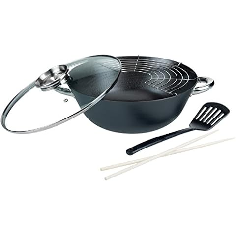 Set de Wok con Tapa de Cristal GSW 860956 de Hierro Fundido Cover