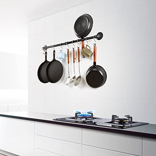 Miniatura 7 de Linkpipes Estante Para Ollas De Tubería Montado En La Pared, Soporte Industrial Para Tapa De Utensilios De Cocina, Organizador De Barra Colgante Con Ganchos En S 36 Pulgadas, Negro Gris