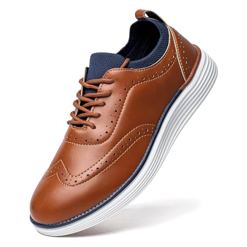 GUBARUN Men's Dress Sneakers Leather Oxfords Shoes Business Wingtip Casual Walking Shoes
