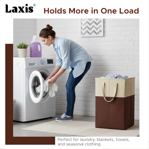 Image of LAXIS 75L Laundry Bag for Clothes with Lid, Large Dirty Clothes Laundry Basket & Cloth Storage Bin, Used Clothes Organizer, Multipurpose Laundry Basket for Bedroom & Bathroom - Brown