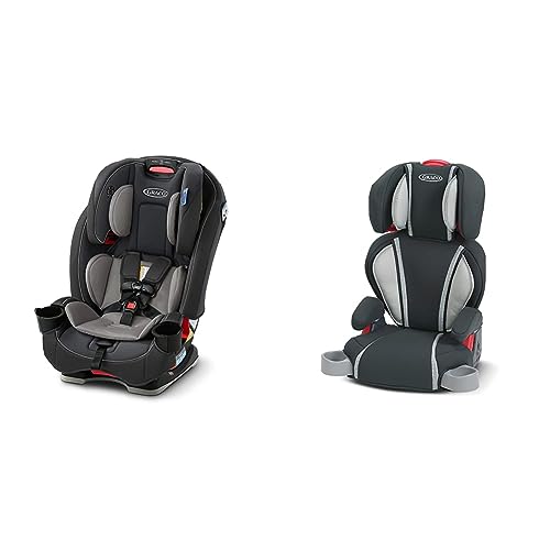 Graco Slimfit 3 in 1 Car Seat | Slim & Comfy Design Saves Space in Your Back Seat, Redmond & TurboBooster Highback Booster Seat, Glacier