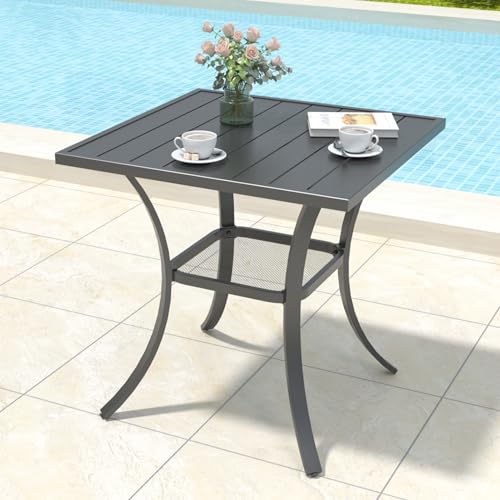 Image of Anmutig 3-Piece Outdoor Dining Set, Small Metal Bistro Table with 2 Stackable Sling Chairs, 27.5 x 27.5 Inch Square Table, Red Fabric