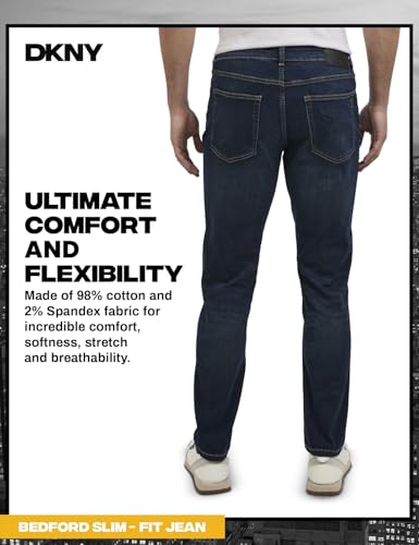 Image of DKNY Bedford Slim Fit Jeans for Men - Tapered Leg Stretch Denim Pants, Classic 5-Pocket Styling | Mens Slim Fit Jeans