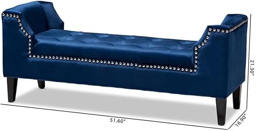 Miniatura 9 de Baxton Studio Perret - Banco de terciopelo y madera copetudo en color azul rey