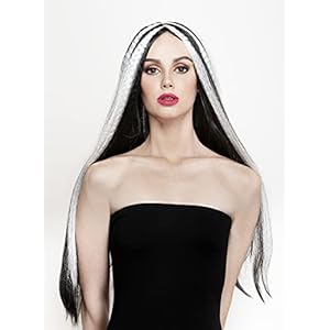 Carnavalife Peluca de Vampiresa Diablo de Halloween para Mujer, Pelo Largo y Liso de Cosplay, Pelucas Sintéticas de Fibra Resistente al Calor de Alta Temperatura (Negro/Blanco)