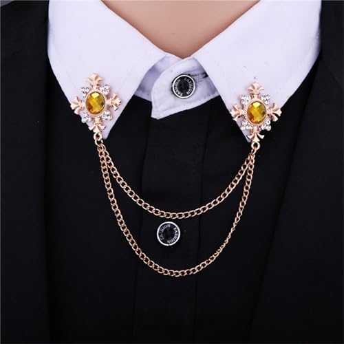 Image of 2PCS Long Chain Brooch Crystal Tassel Brooch Pin Gem Brooch Fashion Scarf Tie Pins for Women Men Wedding