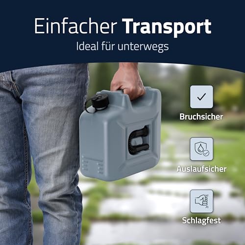 hünersdorff Kraftstoff-Kanister PROFI 10l für Benzin, Diesel und andere Gefahrgüter, UN-Zulassung, made in Germany, TÜV-geprüfte Produktion, grau