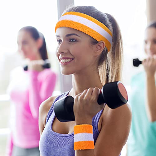 Image of Eurzom 36 Pcs Neon Sports Sweatbands Set Include 12 Striped Sweat Absorbing Headbands 24 Wristbands Athletic for Men Women Basketball Tennis Running Glow Party