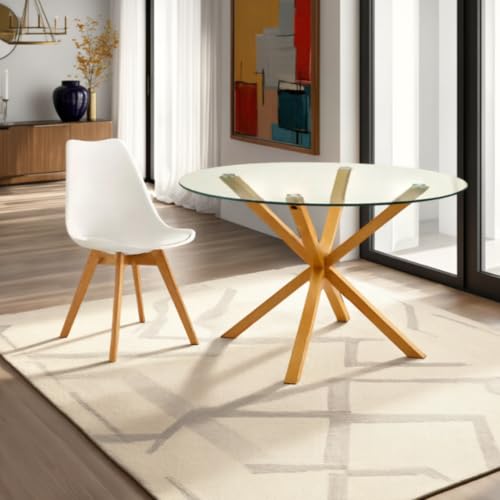 IBERA HOME Pack de Mesa Redonda Aurora y Sillas Estilo Nórdico - Comedor Elegante y Contemporáneo (SILLAS-Blancas)