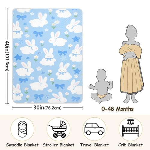 Custom Cute Cartoon White Rabbit Blue Throw Blanket Breathable personalizadas para Name tag Blankets for Girls or Boys 30x40in cobija para3